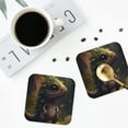 thumbnail image 4 of Lsque Cute Leaf Animal Pattern 4" Drink Coasters Set of 4, PVC Leather Absorbent Coasters, Table Coaster Set Decorative Coffee Cup Coasters Housewarming Gift -Square, 4 of 6