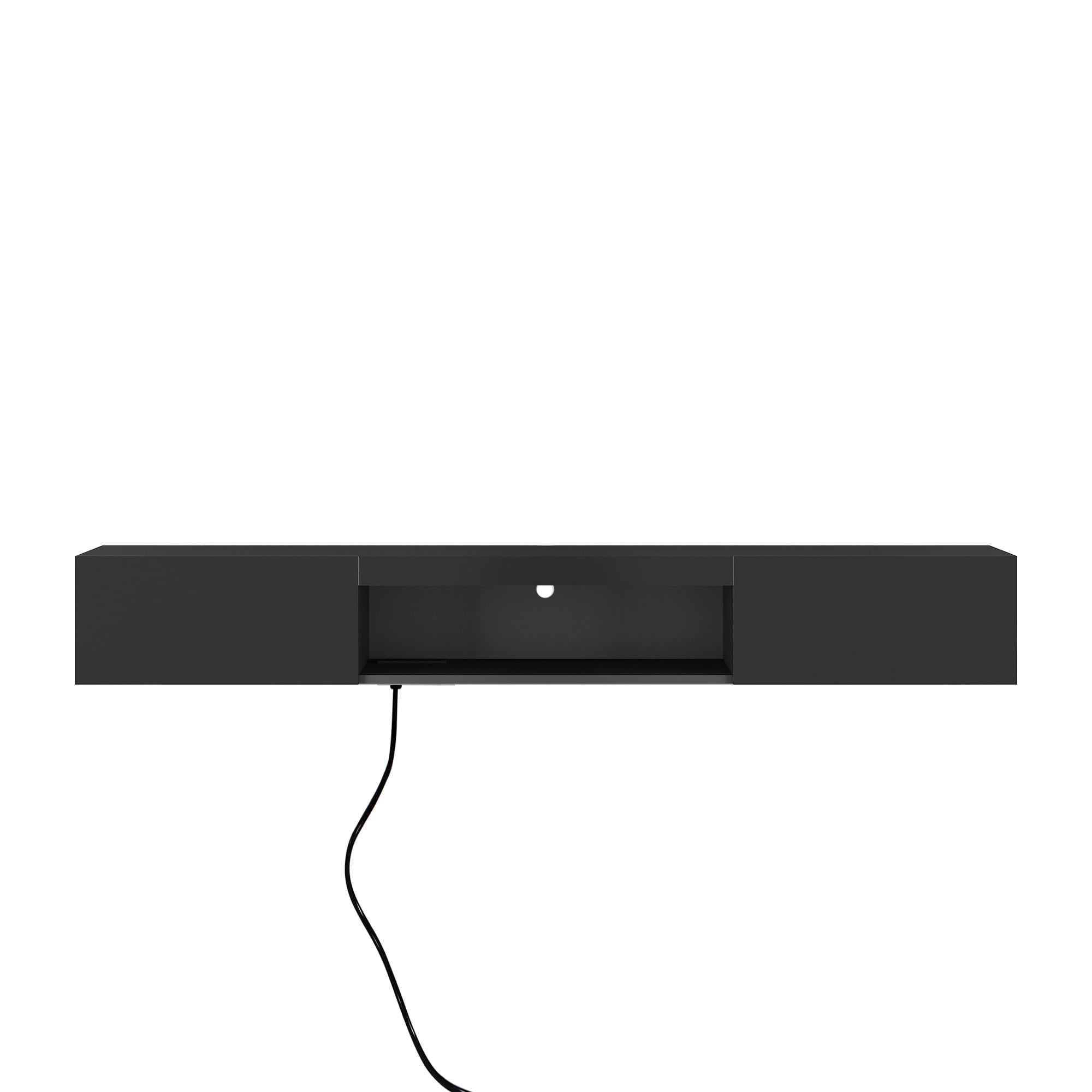 Resenkos Floating TV Stand Wall Mounted with LED Lights and Charging Station, Modern High Gloss Entertainment Center for 70Inch TVs, Black