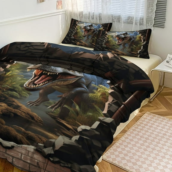 3D Visual Illusion Dinosaur 3D Duvet Cover Set Quilt Cover Theme of for Bedroom Decoration