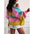 thumbnail image 4 of Women Oversized Cardigan Sweaters Open Front Color Block Lantern Long Sleeve Striped Knit Outwear Coats Pink XL, 4 of 8
