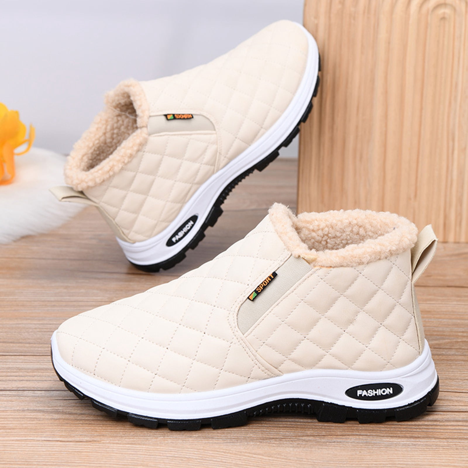 Gamivast Hiking Shoes for Women Lightweight Slip-on Fleece Lined Winter Boots Casual Warm Arch Support Cozy Leather Shoes with Non-Slip Walking Outdoor Indoor