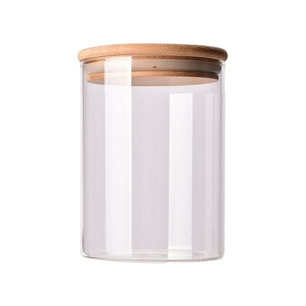 Tarro de cristal transparente de 250 ml, recipiente hermético para almacenar alimentos como té, café, azúcar y sal (6,5 x 10 cm, con tapa de bambú).