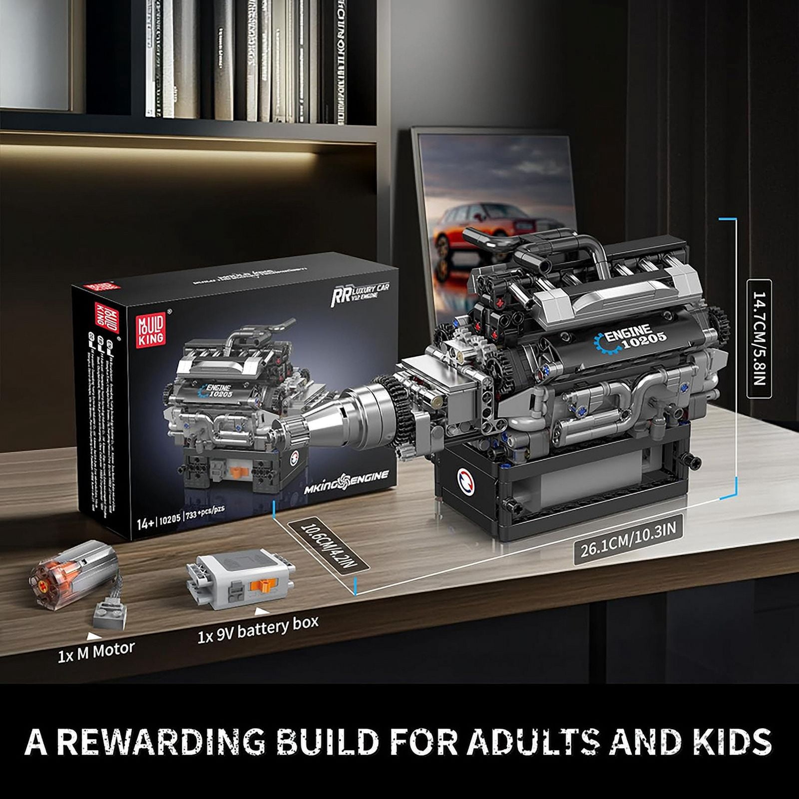 SNOWEAGLE V12 Engine Building Blocks Sets, 10205 Car Engine Model kit That Run, Build Your Own STEM Model Mini Engine, 12-Cylinder Engine Building Engineering Toys for Kids/Adults(733+PCS)