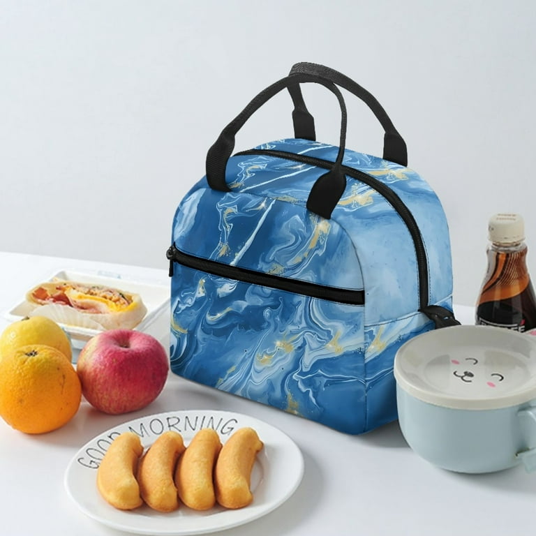 NYZNIA Blue Marble Lunch Bag for Women Insulated Lunch Box with Long Strap  for Work Picnic