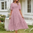 thumbnail image 2 of Baqcunre Womens Dresses 2023 Summer Women'S Round Neck Pleated Puff Sleeve Layered Floral Dress Women'S Casual Dresses Midi Dress Purple Dress L, 2 of 5