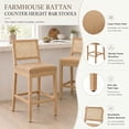 thumbnail image 6 of French Country Rattan Counter Height Stools, Linen Upholstered Bar Stools Set of 2, Farmhouse Wooden Barstools with Cane Back, Amber Kitchen Island Chairs, Sillas para Barra de Cocina (Amber, 2 Pcs), 6 of 8
