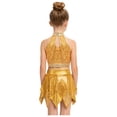 thumbnail image 2 of Eandarui Kids Girls Sequins Metallic Ballet Jazz Hip Hop Dance Outfits Halter Crop Top with Asymmetric Tutu Skirt Set Gold 14, 2 of 7