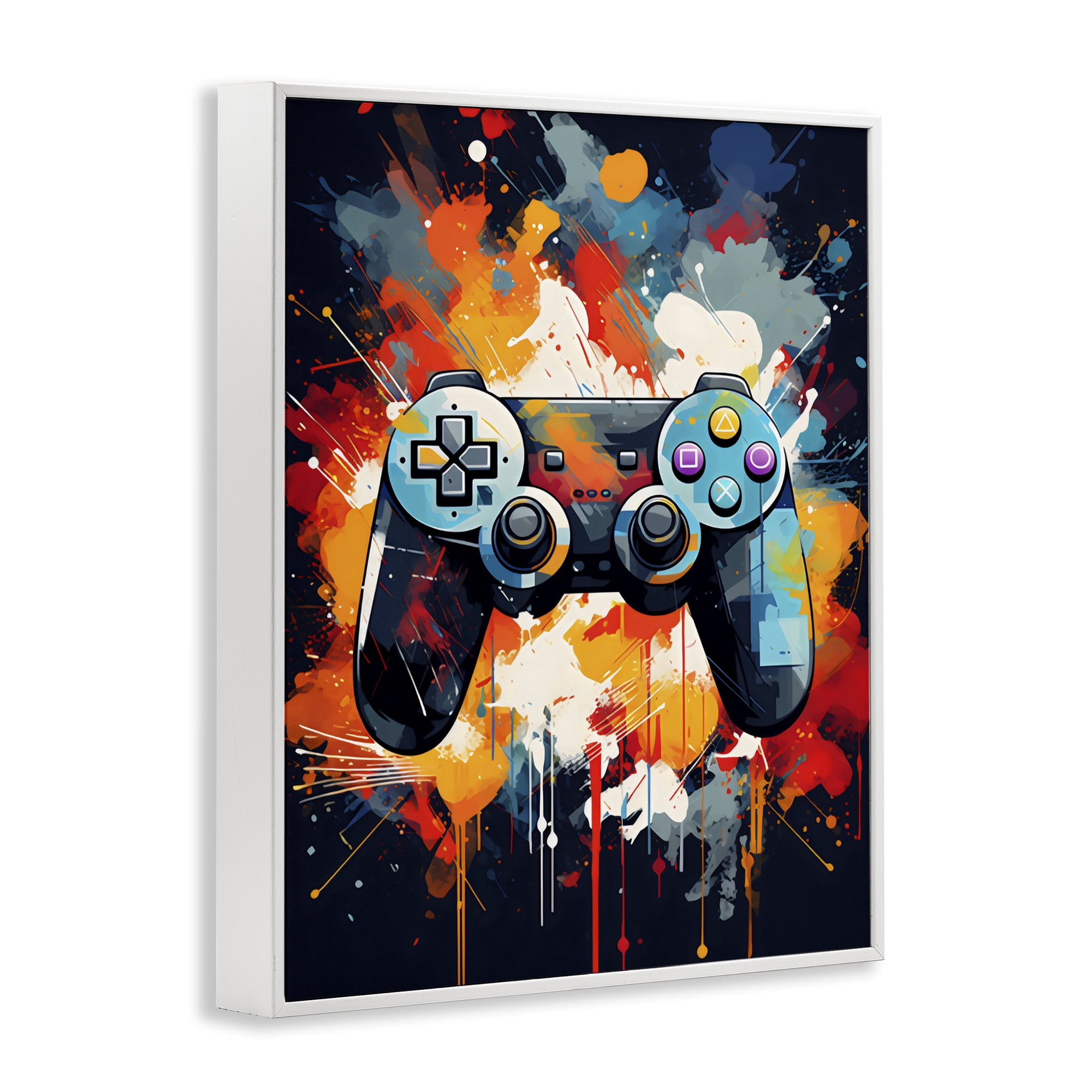 Stupell Industries Orange Paint Splash Gamer White Framed Giclee Art, design by Creative Studio