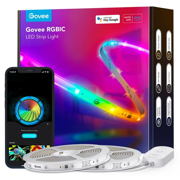Govee 65.6ft RGBIC LED Strip Lights for Bedroom, Home Decor, Smart LED Strip Lights Alexa Compatible, DIY Multiple Colors on One Line, Color Changing LED Lights Music Sync, 2 Rolls of 3