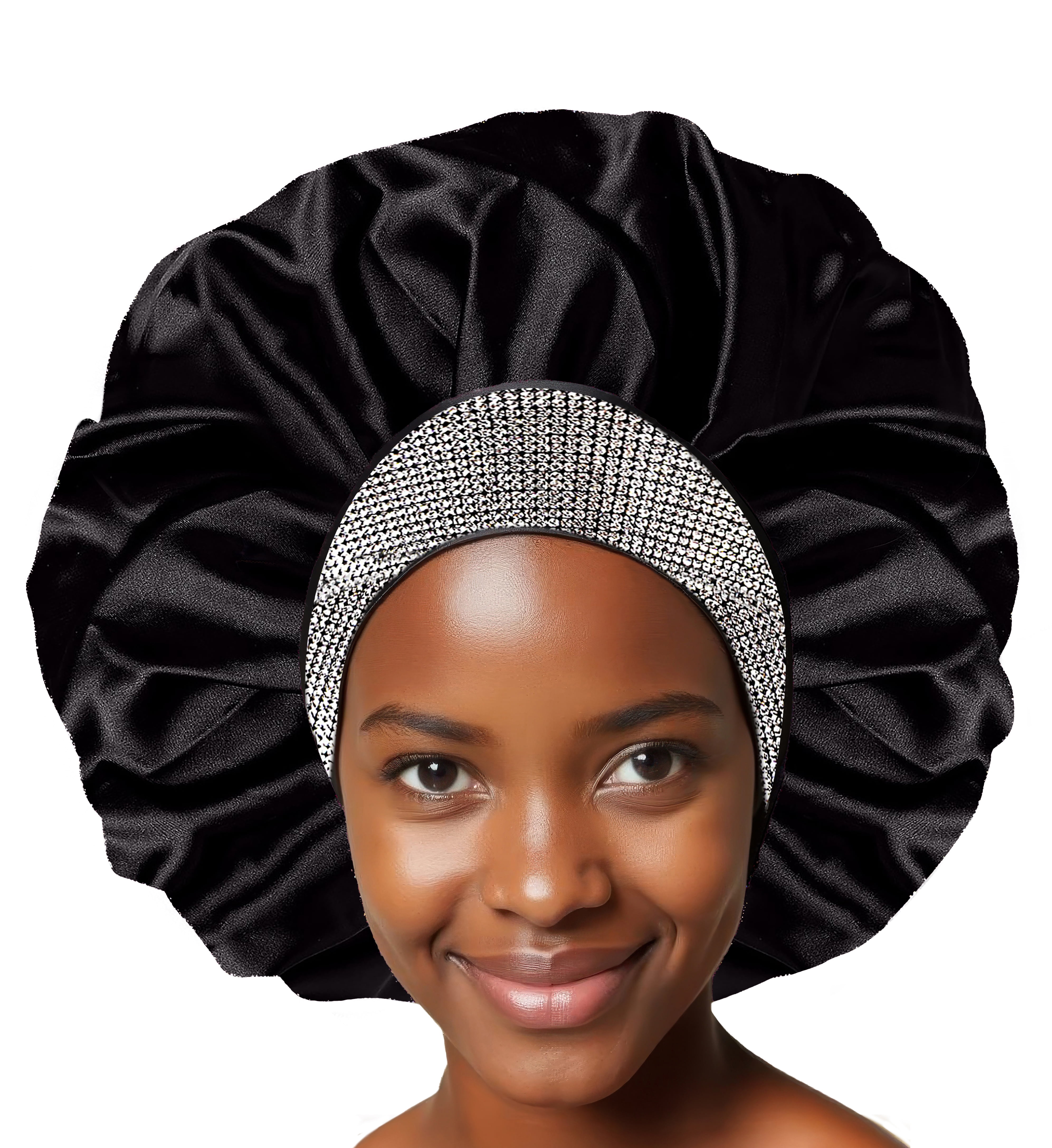 Cala Jewel Band Satin Sleep Bonnet L/XL Black