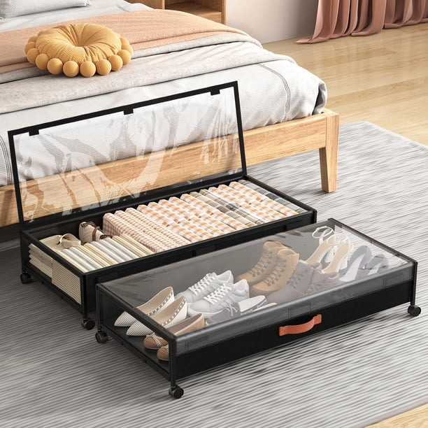 Almacenamiento debajo de la cama con ruedas contenedores más grandes tapas transparentes organizador de zapatos 36 pulgadas