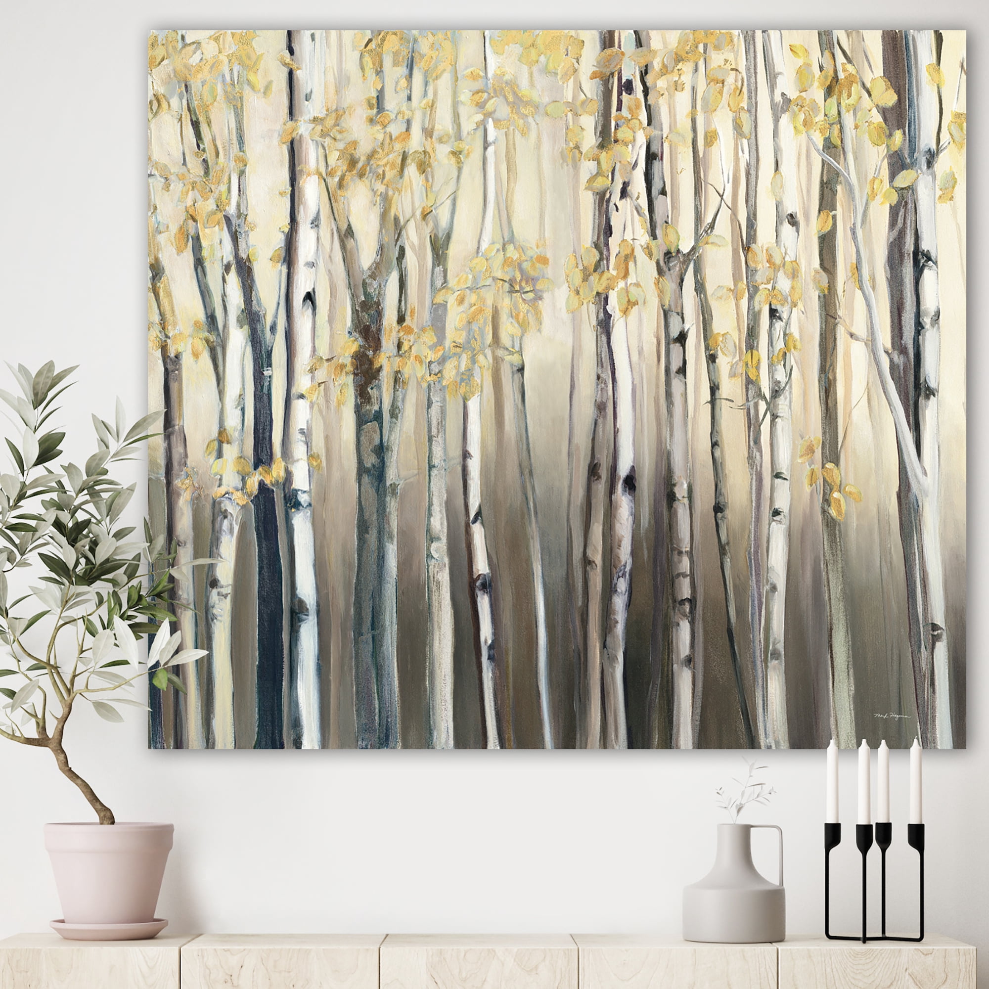 Designart 'Golden Birch Forest I' Landscapes Premium Canvas Wall Art
