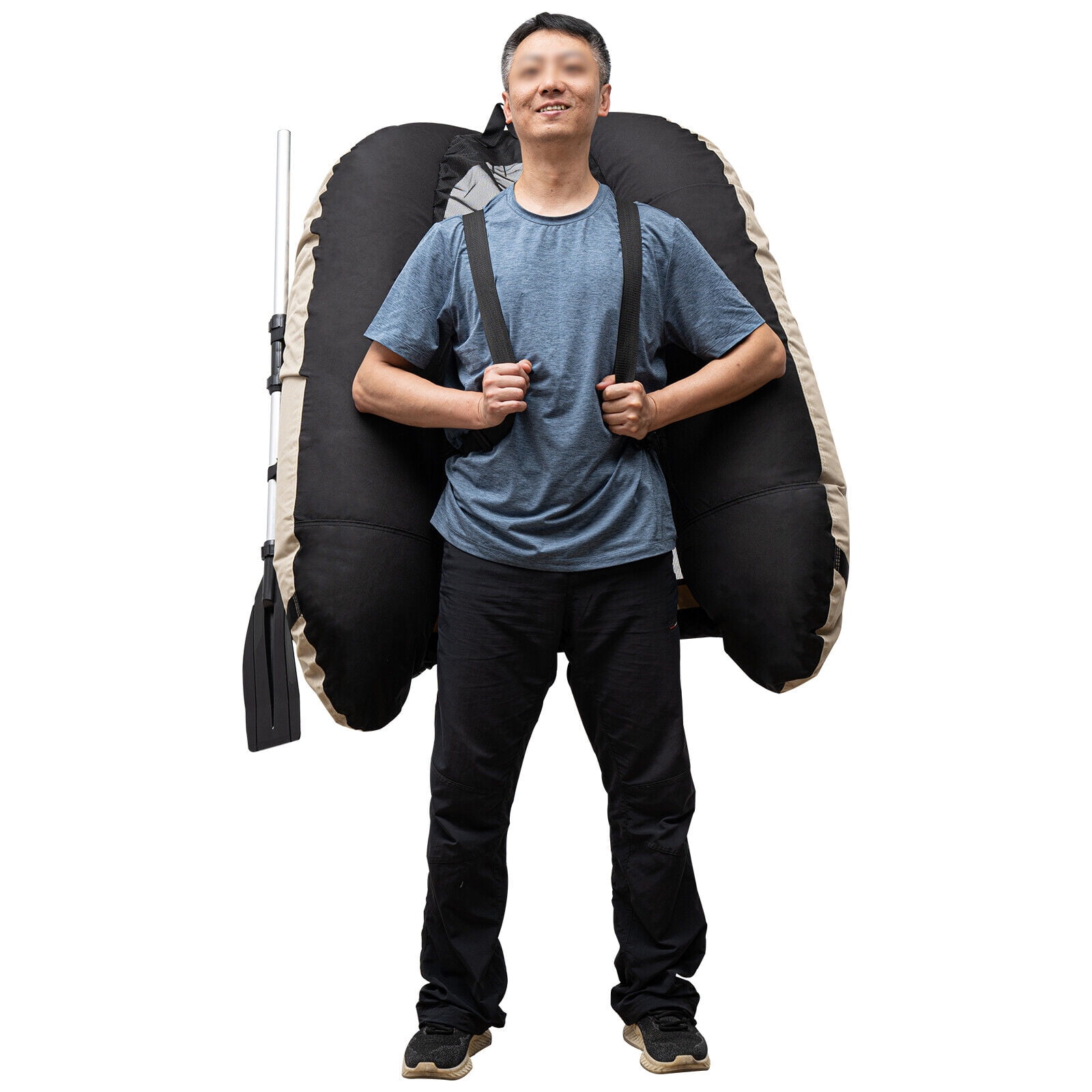 Inflatable Fishing Boat With Adjustable Shoulder Straps And Carrying Handle Khaki Oxford Cloth Fishing Boat, U-shaped Outdoor Fishing Boat