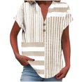 thumbnail image 3 of Bvxeep Women's Casual Printed Short Sleeve Linen Button Loungewear V-Neck Top, 3 of 6