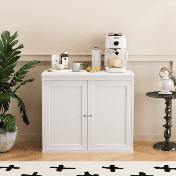 Kitchen Storage Cabinet with Double Doors, Coffee Bar Cabinet with Adjustable Shelves, Sideboard Buffet for Dining Room, Living Room or Entryway, Modern White Cupboard