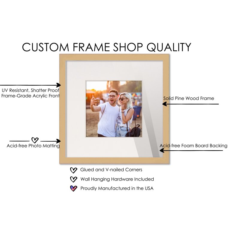 CustomPictureFrames.com 30x30 Frame Natural with White Picture Mat for 30x30 Print - or 34x34 Art Without The Photo Mat - Display Your 30x30 Photo