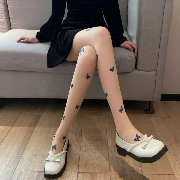 WANYNG 2PC Women Ultra-Thin Blue-Butterfly Print Bottoming Stockings  Pantyhose Hollow Socks Tights Stocking Thermal Opaque Tights for Women
