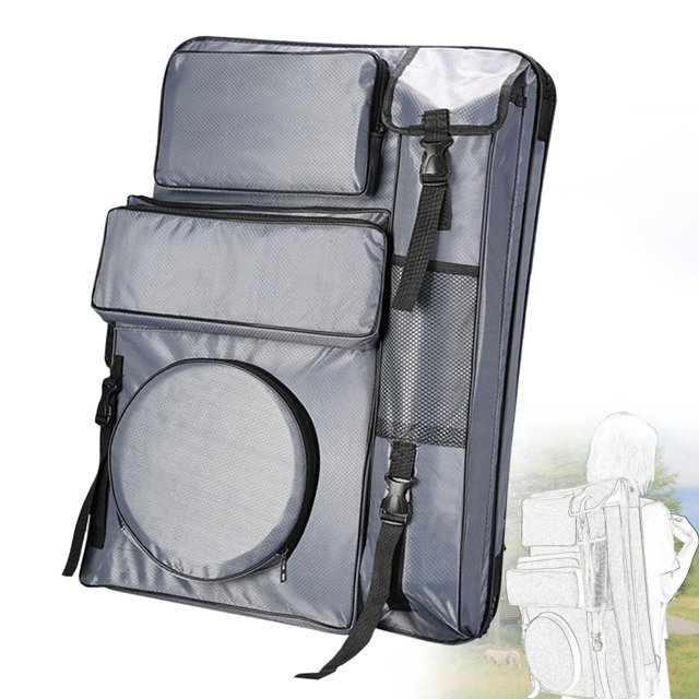 Estuche de portafolio de arte, bolsa de arte para dibujar, bolsa de transporte de viaje con bolsillos, mochila con asa para artistas, bolsa de bocetos Gris