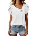 thumbnail image 6 of 100% Cotton Blouses for Women V-Neck Button Short Sleeve Shirts Solid Color Pullover Casual Plus Size Summer Tops,Size S-2XL, 6 of 6