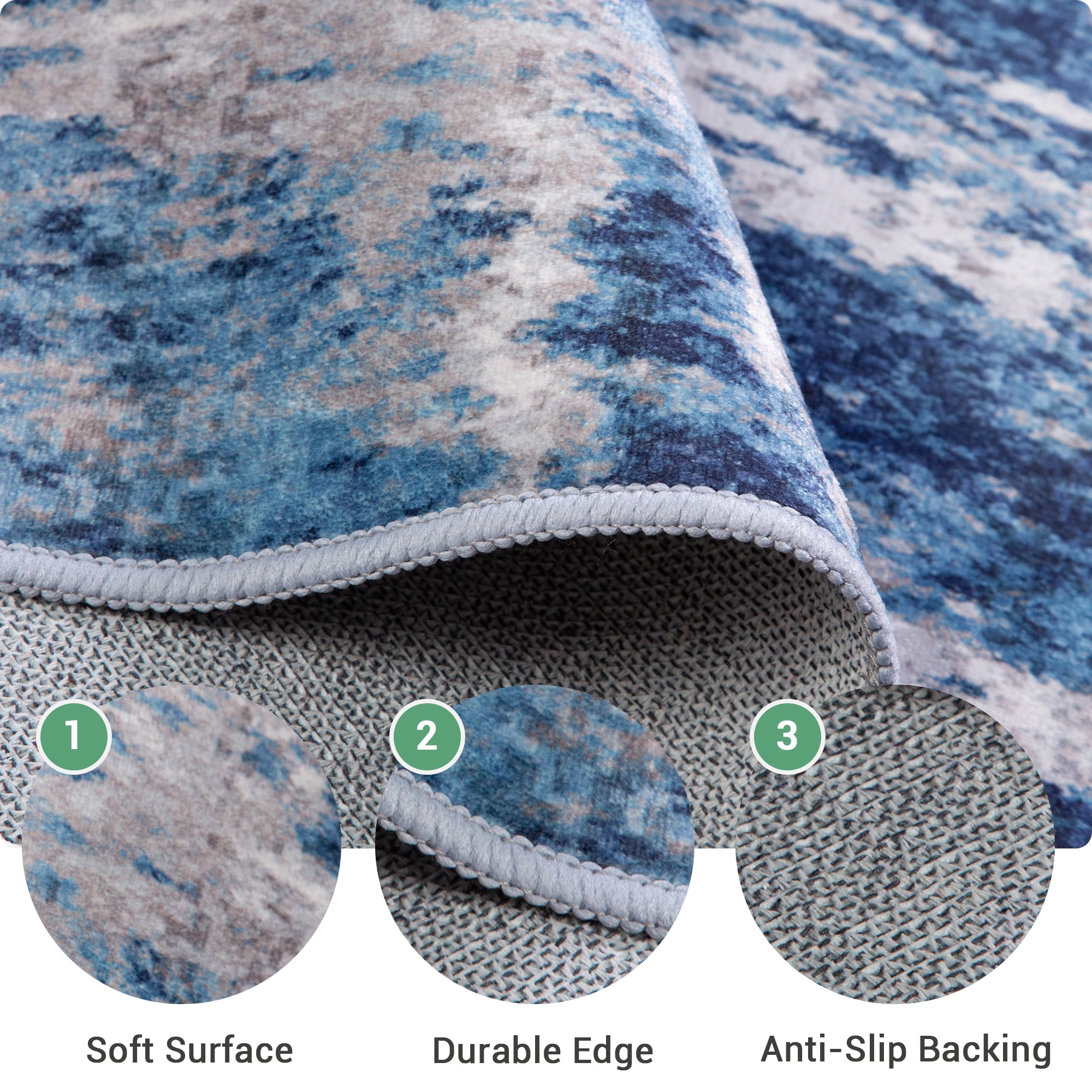 NewBuros Area Rugs 5'x7', Modern Abstract Non-Slip Washable Rugs for Living Room, Soft Low Pile Stain Resistant Indoor Carpet for Bedroom Dining Room Playroom, Gray Blue