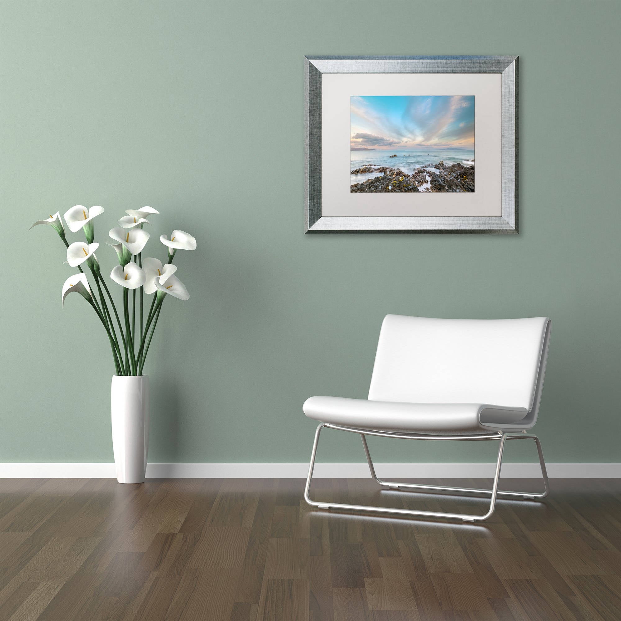 Trademark Fine Art 'South Maui Sunrise' Canvas Art by Pierre Leclerc, White Matte, Silver Frame