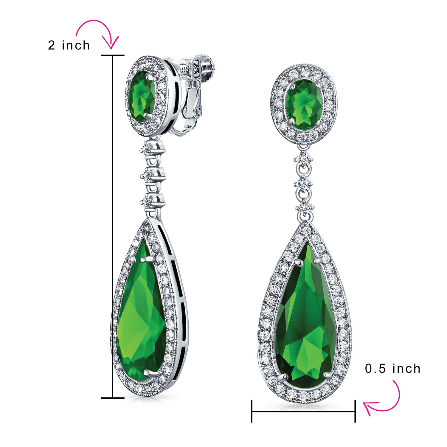 Bling Jewelry Green Teardrop Statement Screw Clip On Earring Imitation Emerald - image 4 of 6