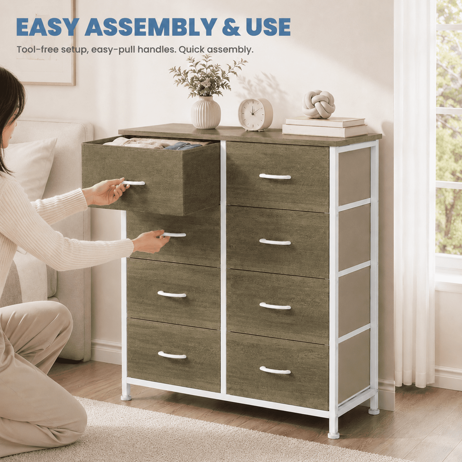 Alvantor 7/8/9-Dresser, Dresser for Bedroom Organizer Storage, Fabric Storage Tower with Sturdy Steel Frame, Wooden Top & Easy Pull Fabric Bins, Dresser for Living Room Entryway Clothes Organization