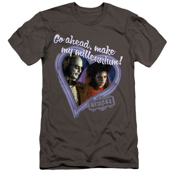 Beetlejuice Valentine Make My Millennium Unisex Adult Canvas Brand T Shirt, Charcoal, Medium