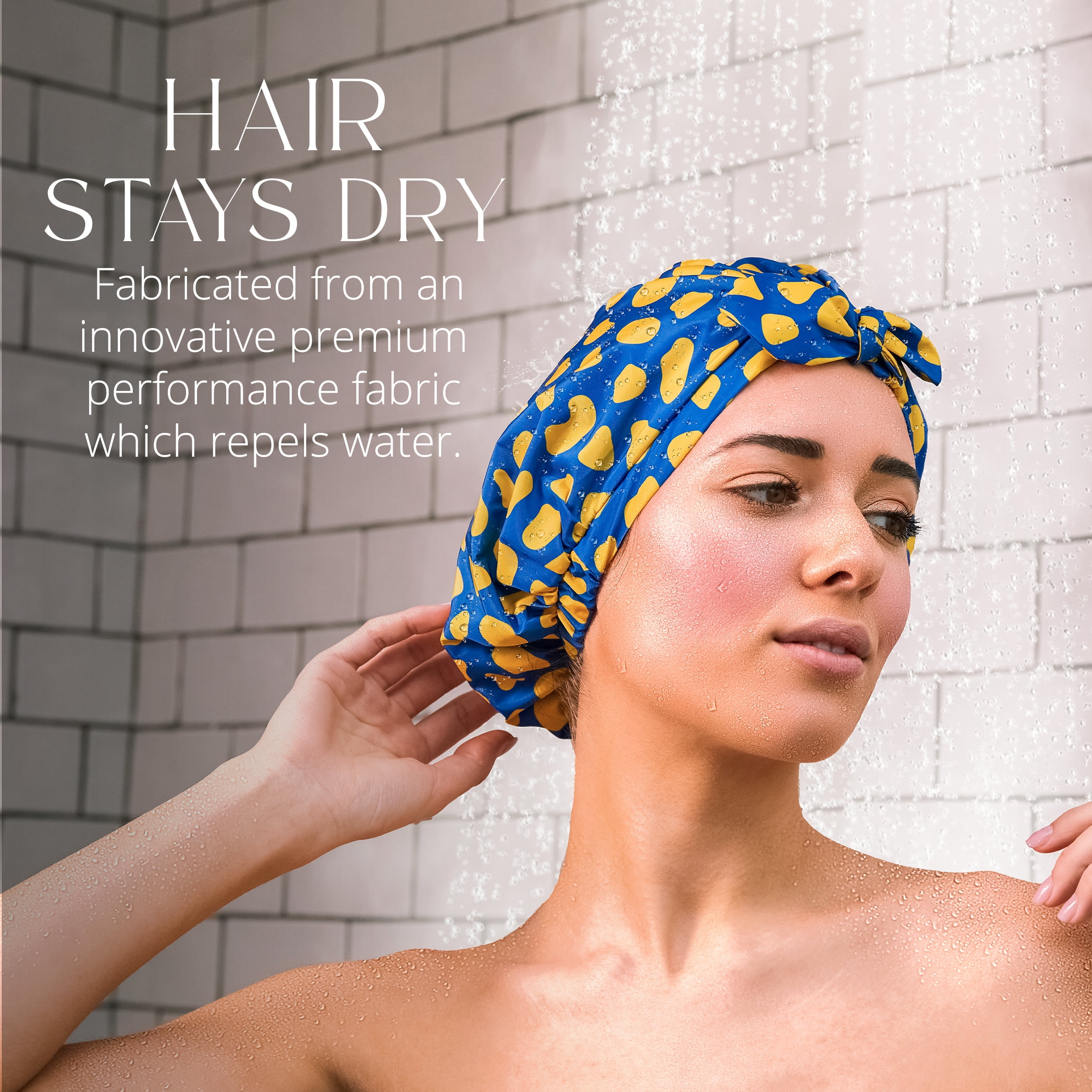 GRACE & COMPANY Luxury Shower Cap For Women - 100% Waterproof, Reusable, Washable & Breathable Shower Caps - Lemon Drop