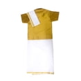 thumbnail image 2 of Chandrakala Kids Silk Blend Shirt With Kasavu Mundu Dupatta Set for Boys Indian Traditional Party Wear Bollywood Style Wedding Dress,9-10 Years Gold-101 (KB101GOL10), 2 of 5