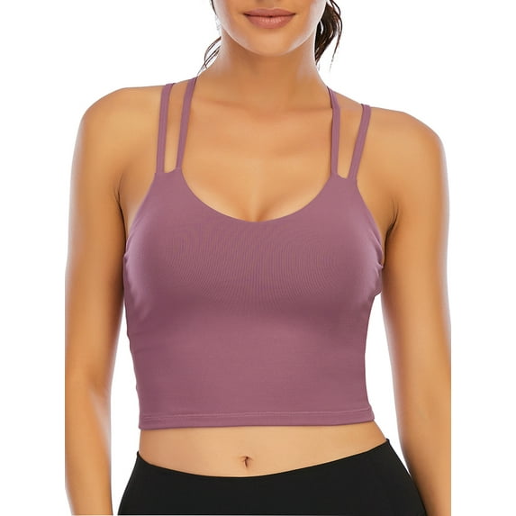 SAYFUT Womens Padded Sports Bra Fitness Workout Running Camisole Crop Top with Built in Bra