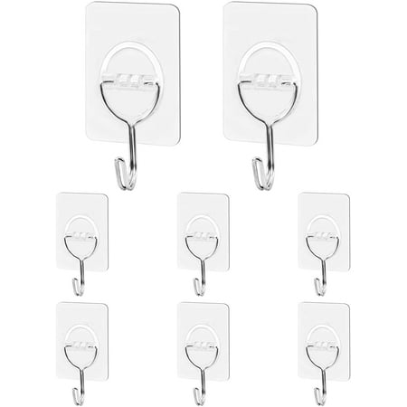 

Adhesive Hooks Heavy Duty Sticky Hooks for Hanging 11 lbs (Max) Seamless Transparent Adhesive Hooks Wall Hangers Without Nails for Hanging Keys Coats Hats Bags Ceiling (Clear)