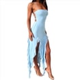 thumbnail image 1 of Vestido de Fiesta Elegante de Verano para Mujer, Sin Tirantes, Tubo, Midi, Ajustado, con Volantes Irregulares y Borlas Azul S, 1 of 10