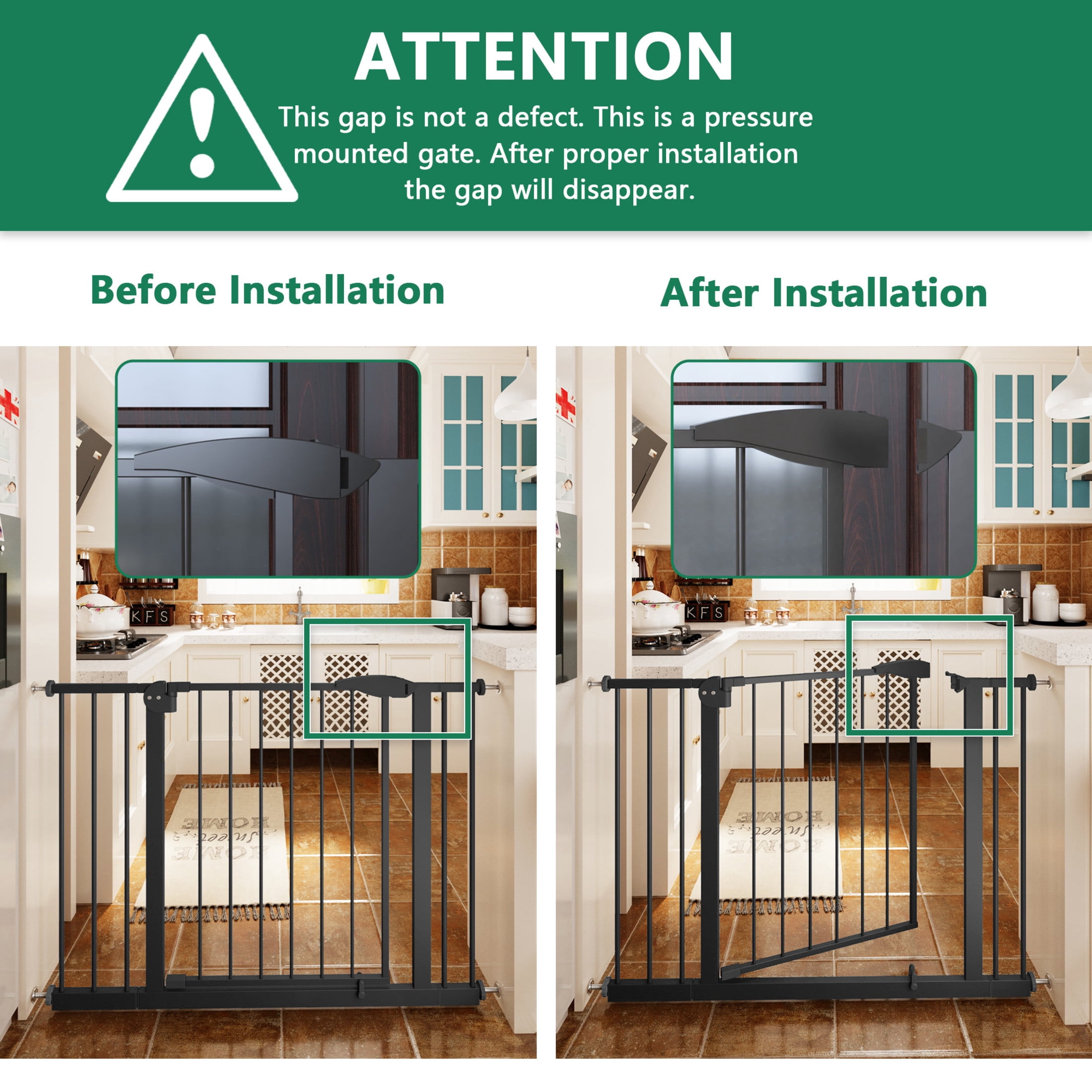 Noble House 45.3" Pressure Mounted Baby Gate for Stairs and Doorways, Steel Walk Through Safety Gate for Kids, Black