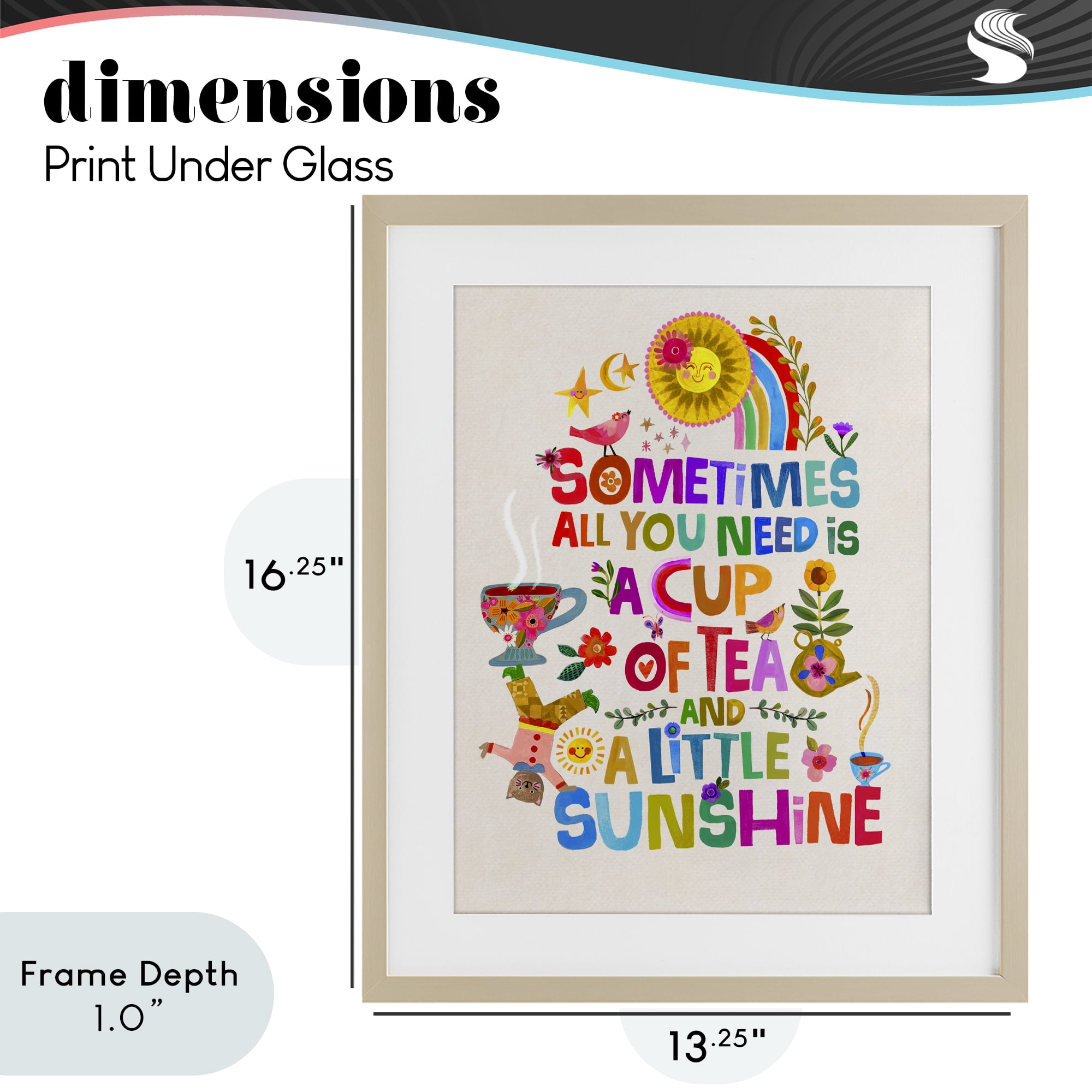 Stupell Industries Cup Of Tea & Sunshine Birch Framed Print Under Glass, design by Katherine Herrell Studio