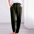 thumbnail image 6 of EDFBUYKRS Female Women Pants Casual Womens Pants for Work Fall Women's Solid Linen Casual Pants with Drawstring Elastic Waist Slim Fit Tapered Long Trousers L, 6 of 7