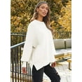 thumbnail image 5 of SMZ Women's Oversized Batwing Sweaters 2024 Fall Outfits Crewneck Ribbed Knit Side Slit Trendy Pullover Tops, 5 of 7