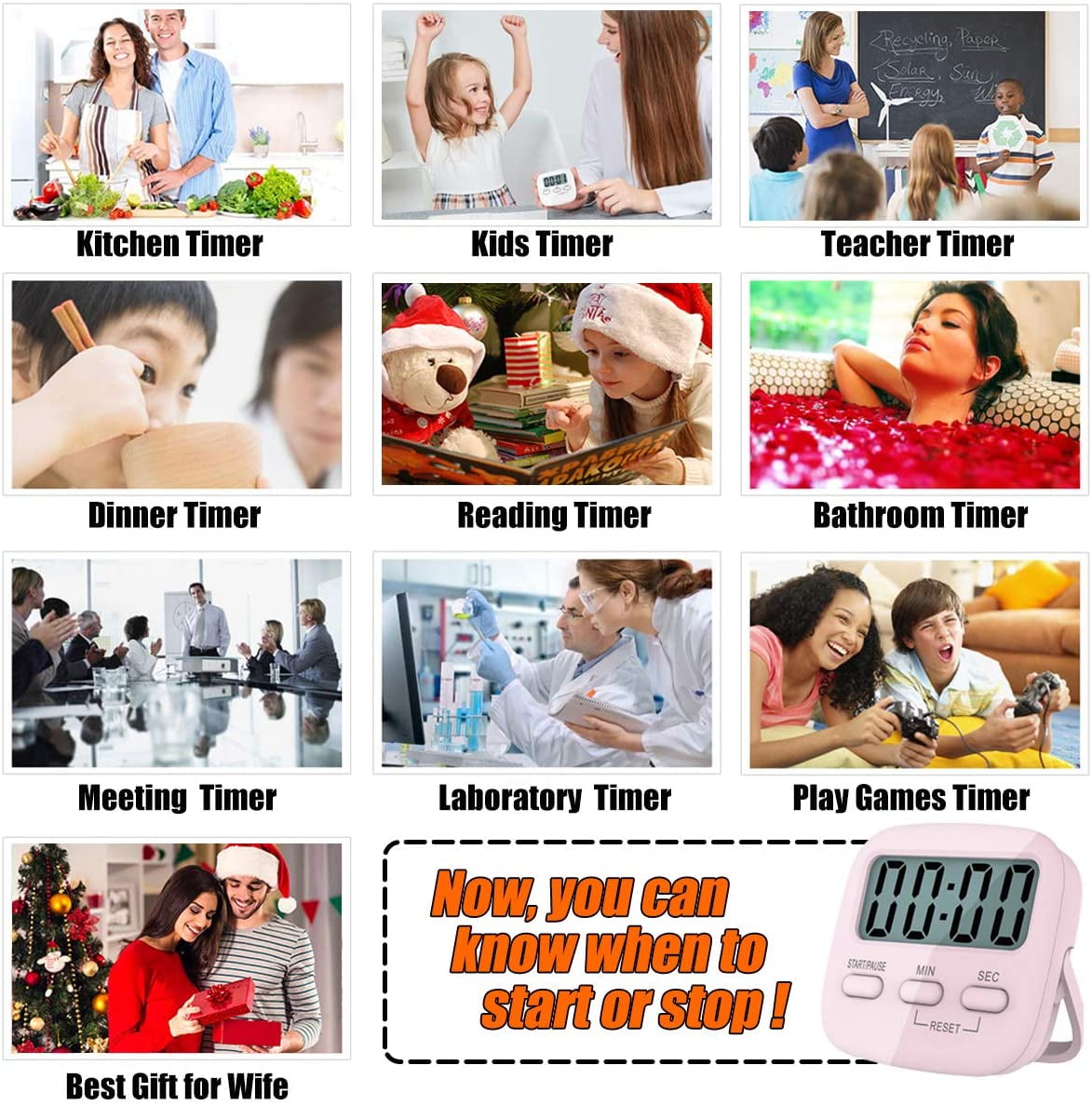 GetUSCart- Timer, Timer for Kids, Kitchen Timer, 2 Pack Digital