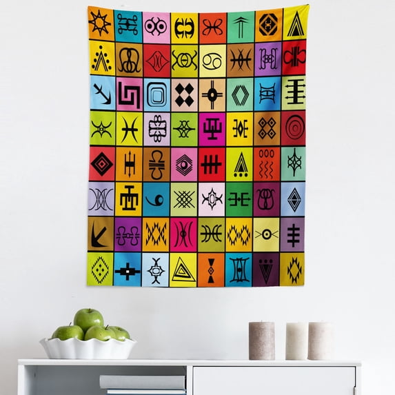 Tribal Tapestry, Elements Collage in Colorful Squares Aboriginal Symbolic, Fabric Wall Hanging Decor for Bedroom Living Room Dorm, 5 Sizes, Multicolor, by Ambesonne