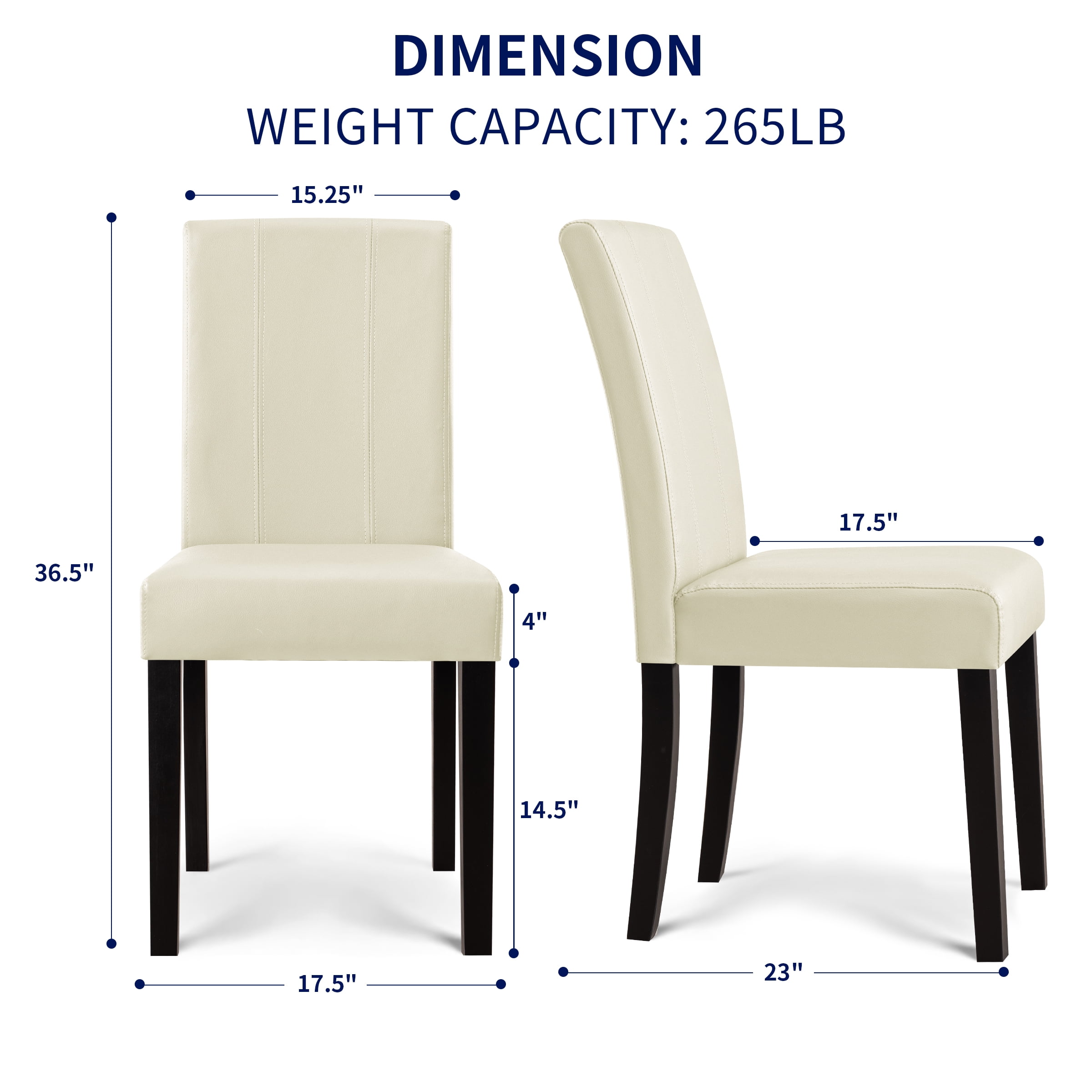 Subrtex Faux Leather Indoor Dining Chair Set of 4, Modern Mid-Century Chairs for Home, Ivory