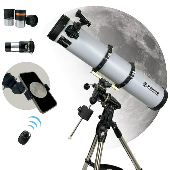 Spectrum Optical Instruments - PolarPlus 130EQ (5.1 inch) Professional Equatorial Reflector Telescope 45X -550X Zoom Smartphone Adapter and Remote Shutter - Compact and Portable