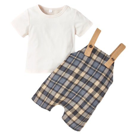 

Infant Baby Boys Clothes Baby Boys 2PCS Outfits Short Sleeve Tops Overall Pants Set Jumpsuit Apricot 6-9 Months