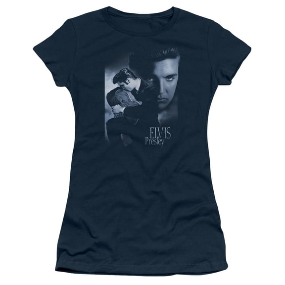 Trevco  Elvis Presley & Reverent Juniors Sheer Cap Short Sleeve T-Shirt, Navy - Extra Large