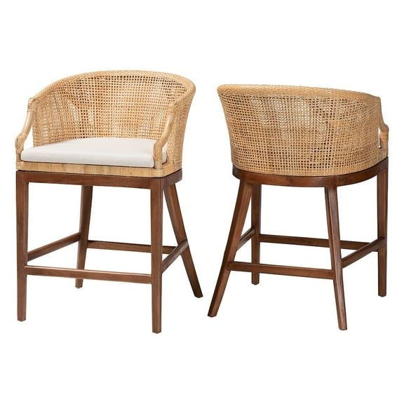 bali & pari Lumajang Light Honey Rattan and Wood 2-Piece Counter Stool Set