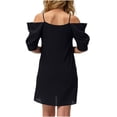 thumbnail image 5 of LNWUY Women's Fashion Cold Shoulder Short Sleeve Mini Dresses Casual Loose Tunic T-Shirt Dress Vacation Beach Travel Outfits Black L, 5 of 5