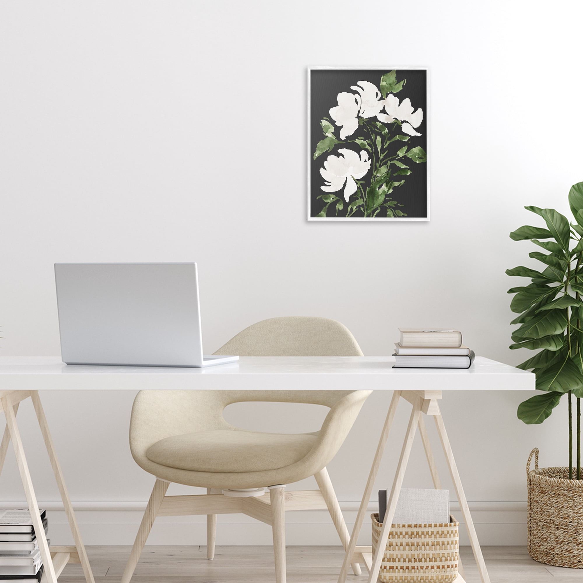 Stupell Industries White Over Black Floral White Framed Giclee Art, design by Lucille Price