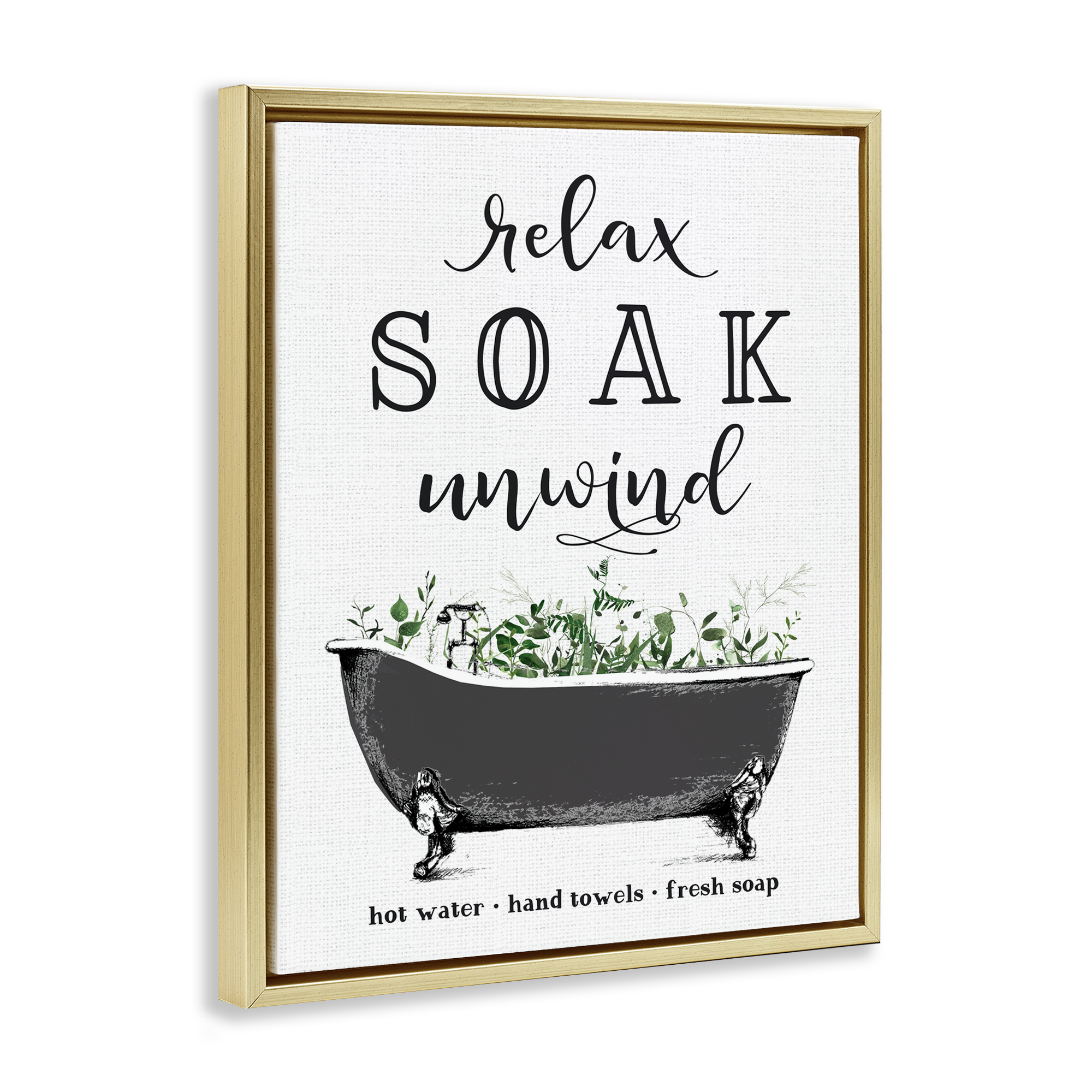 Vintage Bathing Reminders Gold Framed Floater Canvas Wall Art, design by Lettered and Lined