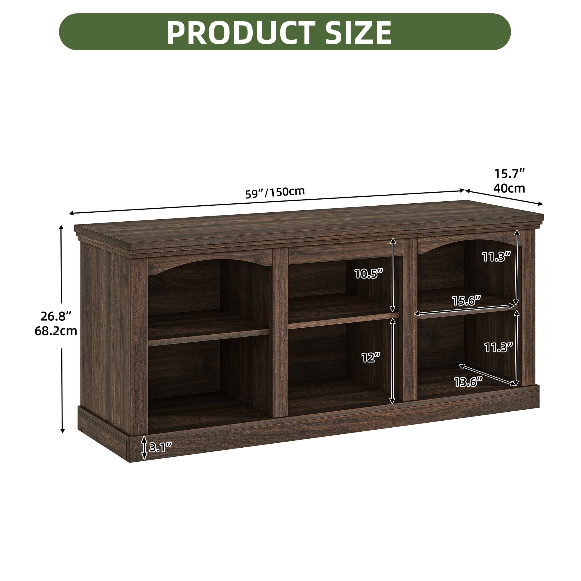 Uforic 59" Washed Grey Farmhouse TV Stand, Adjustable Shelf Entertainment Center for 65 Inch TVs for Living Room, Black