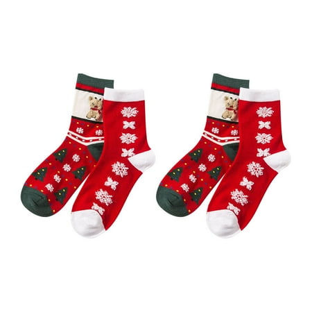 

2 Pairs Holiday Christmas Socks Stocking Cartoon Cotton Sock for Women Girls