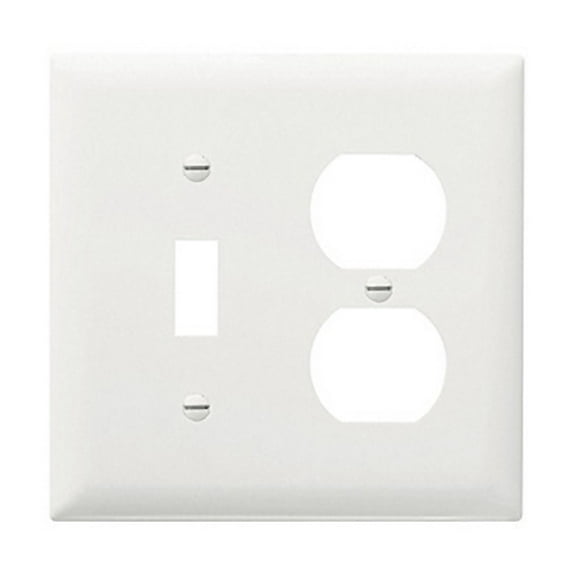 Pass & Seymour Legrand TP18-W 2-Gang Combination Toggle Switch Duplex Receptacle Wall Plate, Trademaster Size, Unbreakable Thermoplastic Cover, White